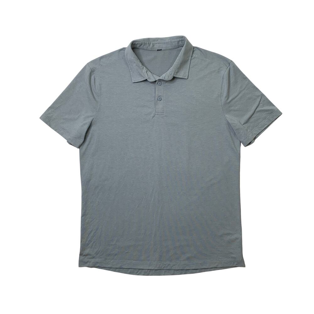 Lululemon Shirt Men M Medium Dusty Blue Evolution Short Sleeve Polo Droptail Hem